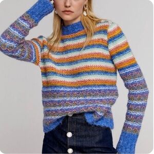 Leandra Medine Mango Striped Crewneck Sweater
